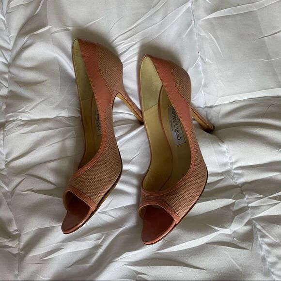 Jimmy Choo Vintage Style Open Toe Designer Pink Heels - Picture 8 of 8